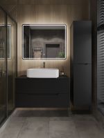 Orange Line Li-100TubMDF+B07-600W тумба с раковиной подвесная 100 см, черный/белый Li-100TubMDF+B07-600W — фото 5, Тумбы с раковиной