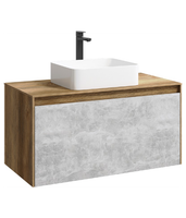 Подвесная тумба 100 см с двумя ящиками: основной и внутренний, скрытый за фасадом. Цвет дуб балтийский/бетон светлый; с умывальником арт-MOB0110DB+MOB0710BS — фото 8, Тумбы с раковиной