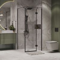 Душевое ограждение Niagara Nova NG-6832-34ВLACK (100х100х195) квадрат,черный матовый,двери распашные,стекло прозрачное,1 место NG-6832-34BLACK — фото 2, Квадратные душевые уголки