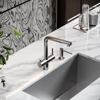 Смеситель для кухни SANCOS Spin с поворотным и вытяжным изливом, c краном для фильтрованной воды, цвет брашированный никель, арт. арт-SC4015BN — фото 2, Смесители для кухни