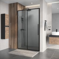 Дверь в нишу Niagara Nova NG-84-L13CHB (130х195) черный матовый,раздвижная влево,стекло шиншилла,1 место — фото 3, Раздвижные душевые двери