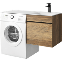Подвесная тумба под стиральную машину с одним ящиком 115 см, цвет дуб балтийский с умывальником арт-TER01051DB+FOR.11.04.D-R — фото 4, Тумбы с раковиной