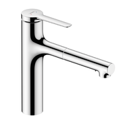 Смеситель для кухни, Hansgrohe, Zesis M33, тип открывания воды-однорычажный, тип регулирования воды-керамический картридж, монтаж-на раковину/столешницу, отверстия для монтажа-1, высота, мм-259, вынос излива, мм-231, тип подводки-гибкая, стандарт подвода воды-3/8", цвет-хром арт-74823000 — фото 1, Смесители для кухни