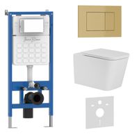 Комплект 3в1 IBERICA BLANCA инсталляция SILENCIO, унитаз TOLEDO ALTO белый, кнопка смыва ESTI-S золото матовое (IB001.TLA.231.854) — фото 1, Комплекты унитаз + инсталляция