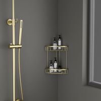 Полка угловая двойная Timo Saona золото матовое арт-13082/17 — фото 1, Полки для ванной и душа