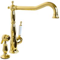 CUCINA OXFORD См-ль д/кухни моноком. с гигиенической лейкой, ручка белая, золото арт-25795 — фото 3, Смесители для кухни