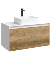 Подвесная тумба 100 см с двумя ящиками: основной и внутренний, скрытый за фасадом. Цвет белый/дуб балтийский; с умывальником арт-MOB0110W+MOB0710DB — фото 8, Тумбы с раковиной