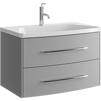 Подвесная тумба в цвете серый туман с двумя ящиками с умывальником из литьевого мрамора арт-NER0108ST — фото 4, Тумбы с раковиной