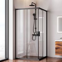 W90G-403-100100-BT Gem душевое огражд квадратн.,раздвиж.двери 100x100 черный мат.,стекло прозрачн — фото 6, Душевые кабины и ограждения