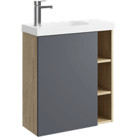 Подвесная тумба 60 см левая с одной дверью и открытыми полочками, цвет: корпус - дуб давос, фасад - серый матовый арт-ALB0106LDD+ALB0706GRМ — фото 5, Тумбы с раковиной