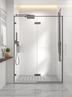 Душевая дверь распашная Veconi Premium Alassio GR, 1400х2000, брашированный графит, стекло прозрачное осветленное AL-140-00-GR-C4 — фото 1, Распашные душевые двери