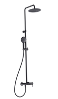Душевая система со смесителем и изливом, Ø250, лейка 3 реж, 1100-1500мм, черный матовый арт-AQM8011MB — фото 1, Душевые стойки