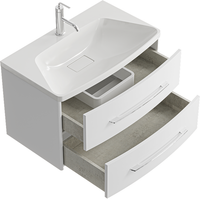 Подвесная тумба в цвете белый глянец с двумя ящиками с умывальником из литьевого мрамора NER0108 — фото 2, Тумбы с раковиной