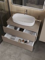 Orange Line Li-100TuLMDF+B07-675W тумба с раковиной подвесная 100 см, латте/белый Li-100TuLMDF+B07-675W — фото 4, Тумбы с раковиной