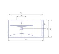 Раковина "ФОСТЕР 80 см" крыло справа 30469 — фото 2, Раковины встраиваемые сверху