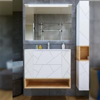 Комплект мебели для ванной Бриклаер КРИСТАЛЛ 90ZB, белый/дуб бунратти — фото 1, Комплекты мебели для ванной