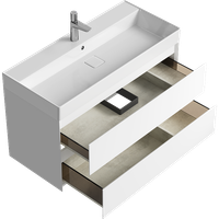 Подвесная тумба с двумя ящиками 100 см, цвет белый с умывальником арт-GE01102WM — фото 1, Тумбы с раковиной