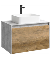 Подвесная тумба 80 см с двумя ящиками: основной и внутренний, скрытый за фасадом. Цвет бетон светлый/дуб балтийский; с умывальником арт-MOB0108BS+MOB0708DB — фото 4, Тумбы с раковиной