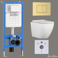 Комплект 3в1 IBERICA BLANCA инсталляция SILENCIO, унитаз BILBAO ALTO белый, кнопка смыва INOX-C золото матовое (IB001.BLA.231.1150) — фото 1, Комплекты унитаз + инсталляция