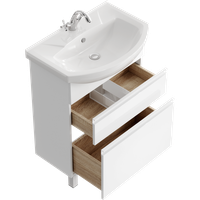 Напольная тумба 65 см с двумя ящиками в белом цвете, с умывальником арт-ROD01062N — фото 2, Тумбы с раковиной