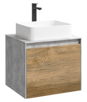 Подвесная тумба 60 см с двумя ящиками: основной и внутренний, скрытый за фасадом. Цвет бетон светлый/дуб балтийский; с умывальником арт-MOB0106BS+MOB0706DB — фото 7, Тумбы с раковиной