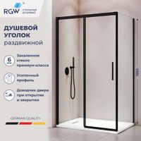 Душевой уголок RGW LE-41B (LE-12B + Z-050-2B) 1200x1000, профиль черный, стекло прозрачное, арт-34124102-014 — фото 1, Прямоугольные душевые уголки