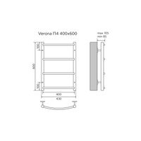 Полотенцесушитель водяной AZARIO VERONA 400/600 4 секции, нижнее/диагональное подключение, 1/2", хром арт-AZ04146 — фото 4, Водяные полотенцесушители