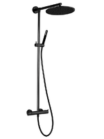 Душевая стойка, Cisal, Less New, смеситель-есть, тип регулирования воды-термостатический картридж, верхний душ-есть, форма верхнего душа-круглая, размер верхнего душа-300, держатель верхнего душа-есть, вынос, мм-400, ручной душ-есть, шланг-есть, размер шланга, мм-1500, цвет-Matt Black арт-LNC7801N40 — фото 1, Душевые стойки