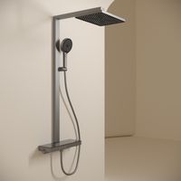 Душевая стойка SANCOS Vos с термостатическим смесителем, изливом, полкой, шлангом 1,5 м, верхним и ручным душем, цвет вороненая сталь, арт. арт-SC6100GG — фото 3, Душевые стойки