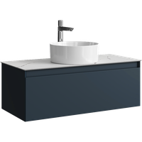 Подвесная тумба с одним ящиком 100 см, цвет серый со столешницей мрамор белый и наставным умывальником арт-GE01101GRM+STG1014X456MW — фото 5, Тумбы с раковиной