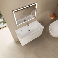 "S3" тумба под умывальник подвесная 100 см., цвет белый глянец. арт-AQM900310WH — фото 3, Тумбы под раковину