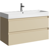 Подвесная тумба с двумя ящиками 100 см, цвет морская дюна с умывальником арт-GE01102MD — фото 4, Тумбы с раковиной