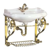 Комплект консоль BELLA подвесная 73 см. витая с решеткой золото, раковина IMPERO керамика белая 31268 — фото 1, Консоли для раковины