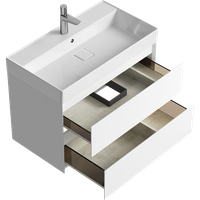 Подвесная тумба с двумя ящиками 81 см, цвет белый с умывальником арт-GE01082WM — фото 1, Тумбы с раковиной