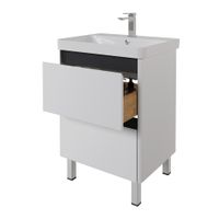 Тумба LUXURY PLUS, 60 см, подвесная/напольная, 2 ящик, белый матовый арт-99.2029 — фото 1, Тумбы под раковину