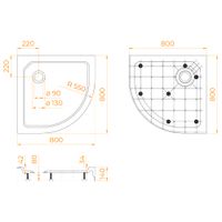 Душевой поддон полукруглый RGW SMC/R-C Белый 800x800 12350488-01 — фото 5, Стеклопластиковые душевые поддоны