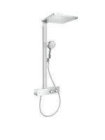 Душевая стойка, Hansgrohe, Raindance E, смеситель-есть, тип регулирования воды-термостатический картридж, верхний душ-есть, форма верхнего душа-квадратная, размер верхнего душа-300, держатель верхнего душа-есть, вынос, мм-405, количество режимов верхнего душа-1, тип струи верхнего душа-RainAir, размер штанги, мм-1066, ручной душ-есть, диаметр лейки, мм-128, форма лейки-круглая, шланг-есть, цвет-хром, держатель ручного душа регулируется в пределах 90°, поворачивается вправо и влево, перемещается вверх и вниз, шарнирное соединение: регулируемый угол верхнего душа, поверхность полочки: анодированный алюминий, поверхность крышки-зеркальное стекло, предохранительный ограничитель при 40°C, пользовательское управление посредством вращения рукоятки, соединительная резьба G 1⁄2 арт-27361000 — фото 1, Душевые стойки