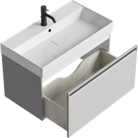 Подвесная тумба 81 см с одним ящиком в цвете серый туман, с умывальником арт-PUR0108ST — фото 2, Тумбы с раковиной