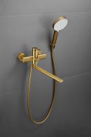 Смеситель для ванны однорычажный с длинным изливом и душем BELZ, брашированное золото, арт-B22813-5 — фото 2, Смеситель для ванны