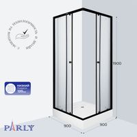 Душевой уголок Parly 90х90 см, с поддоном, профиль черный, стекло прозрачное арт-ZFQ911B — фото 4, Квадратные душевые уголки