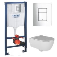 КОМПЛЕКТ Grohe + beWash: Инсталляция 38772001 Grohe Rapid SL + Melville Унитаз подвесной безободковый с форсункой биде со скрытым креплением с гигиеническим покрытием в комплекте с тонким сиденьем микролифт HRKA052N3VP1W5SZ0+VTMU11W5W5HS GRH772MELVP1 — фото 2, Комплекты унитаз + инсталляция