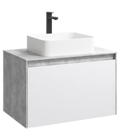 Подвесная тумба 80 см с двумя ящиками: основной и внутренний, скрытый за фасадом. Цвет бетон светлый/белый; с умывальником арт-MOB0108BS+MOB0708W — фото 5, Тумбы с раковиной