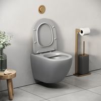 Унитаз Color (485х365х360) СВЕТЛО-СЕРЫЙ матовый подвеснойбезободковый с тонкой крышкой арт-GR-4455GLMS — фото 4, Подвесные унитазы