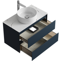 Подвесная тумба с двумя ящиками 81 см, цвет серый со столешницей мрамор белый и наставным умывальником арт-GE01082GRM+STG814X476MW — фото 2, Тумбы с раковиной