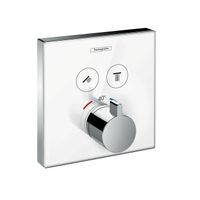 Смеситель для душа, Hansgrohe, ShowerSelect Glass, на 2 потребителя, тип регулирования воды-термостатический картридж, тип установки-встраиваемый, отверстия для монтажа-1, внутренняя часть-необходимо заказать, цвет-белый/хром арт-15738400 — фото 1, Смеситель для душа
