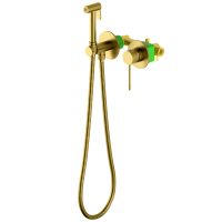 Смеситель встроенный с гигиеническим душем с защитой от ожогов Timo Saona 2339/20SM золото шлифованное — фото 1, Смесители