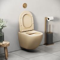 Унитаз Color (485х360х375) БЕЖЕВЫЙ матовый подвеснойбезободковый с тонкой крышкой арт-GR-4455BEMS — фото 5, Подвесные унитазы