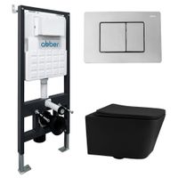 Комплект подвесной унитаз ABBER Rechteck AC1201MB черный матовый с инсталляцией AC0105 и кнопкой AC0120 хром арт-AC1201MB-AC0105-AC0120 — фото 1, Комплекты унитаз + инсталляция