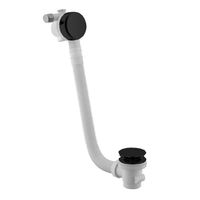 Слив-перелив, Fima Carlo Frattini, Complementi Bagno, для ванны, нажимной донный клапан Click-Clack, круглый перелив, с функцией наполнения, гибкая переливная трубка регулируется/подрезается, максимальная длина,мм-1200, диаметр слива, мм-72, без сифона (конфигурация сифона зависит от варианта установки ванны, определяется на месте монтажа и приобретается отдельно), накладки-есть, материал-латунь/ABS пластик, цвет-черный матовый арт-F2003ERNS — фото 1, Сливы-переливы