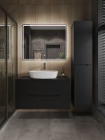 Orange Line Li-100TubMDF+B08-500W тумба с раковиной подвесная 100 см, черный/белый Li-100TubMDF+B08-500W — фото 5, Тумбы с раковиной